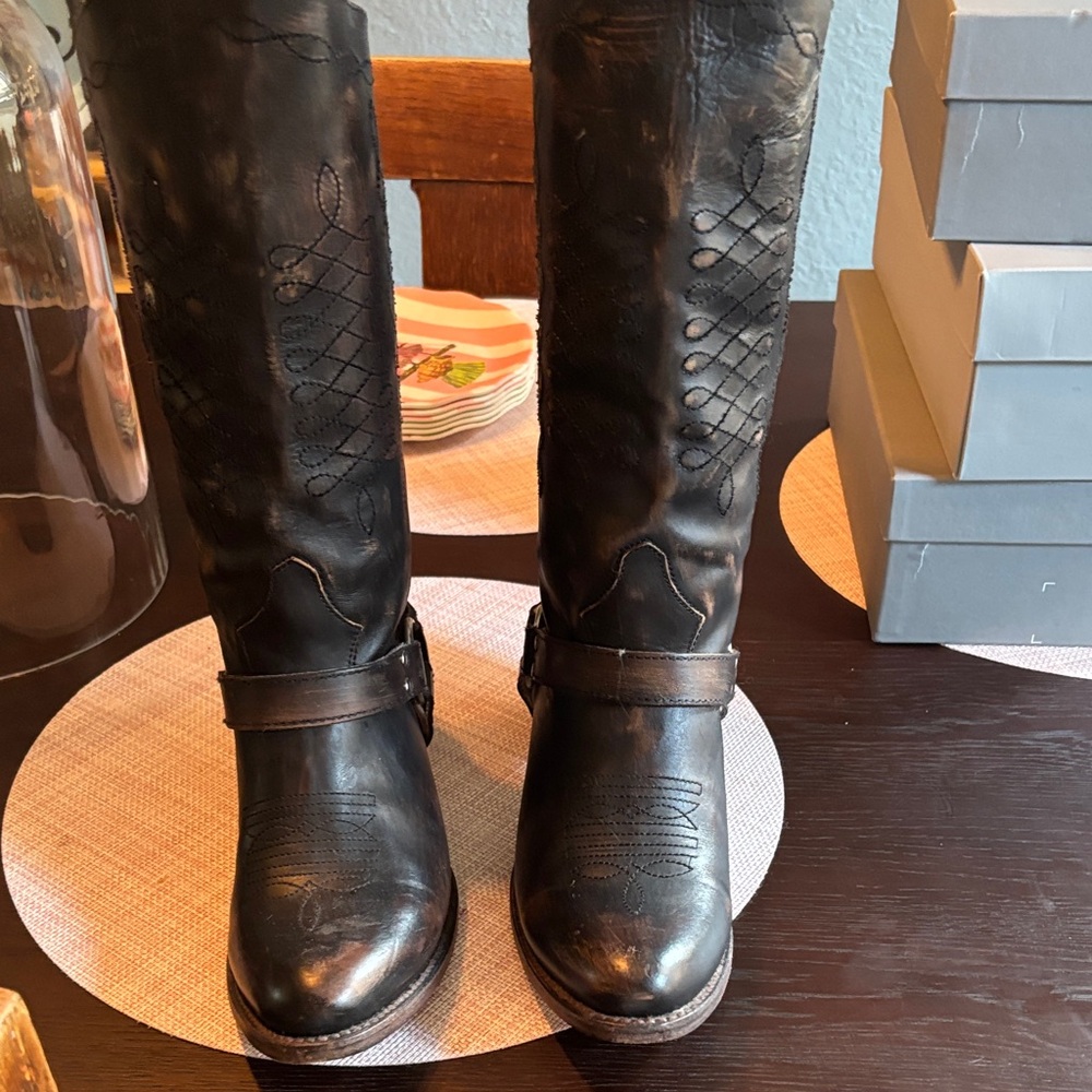 Black Leather Knee-High Boots